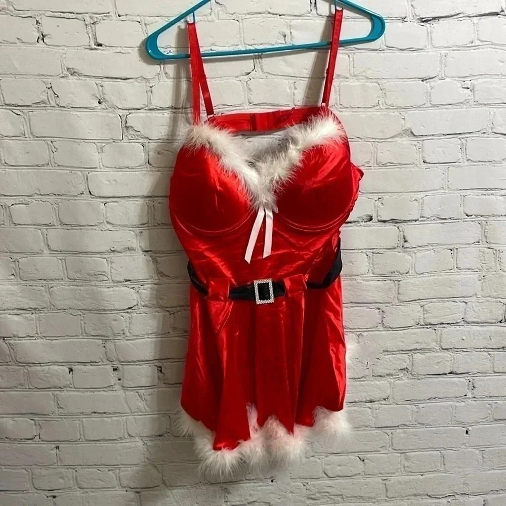 Pucker Up Red Fur Trimmed Mrs.Clause Nightgown